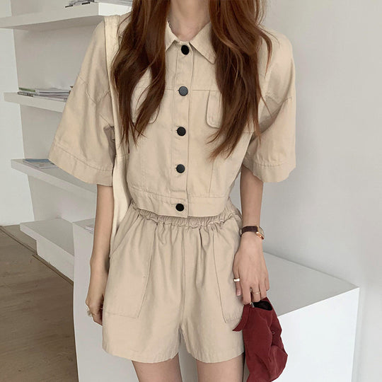 Fashion Suit Women Cardigan Jacket Top Wide Leg Shorts