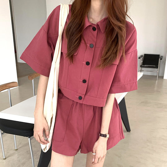 Fashion Suit Women Cardigan Jacket Top Wide Leg Shorts