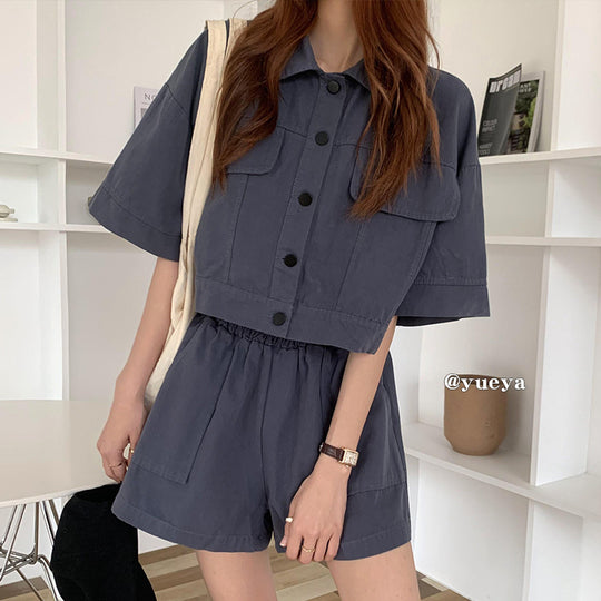 Fashion Suit Women Cardigan Jacket Top Wide Leg Shorts