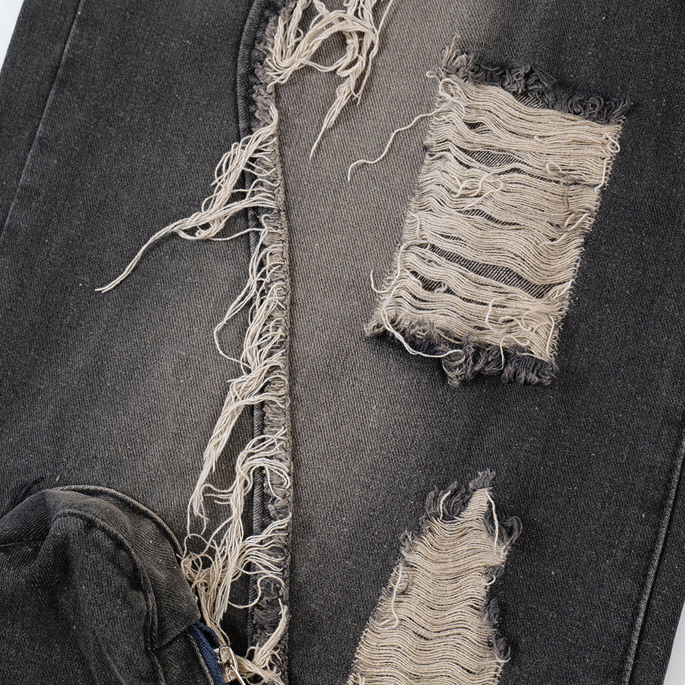 Ripped Wide-legged Denim Trousers For Men