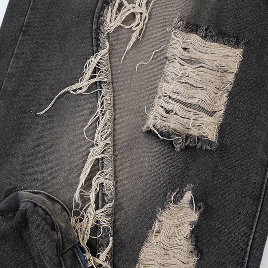 Ripped Wide-legged Denim Trousers For Men