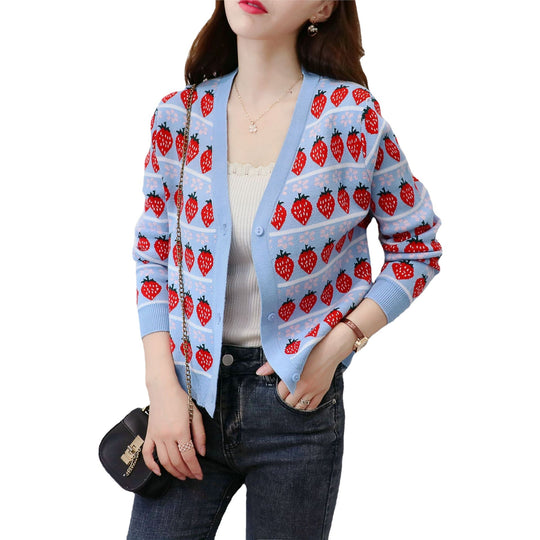 Strawberry Short Sweater Cardigan Jacket Women Korean Style Loose