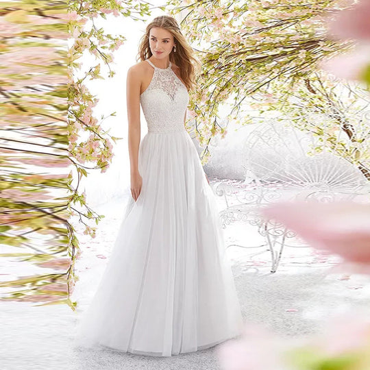 Sleeveless Halter Wedding Dress Slim Long Skirt