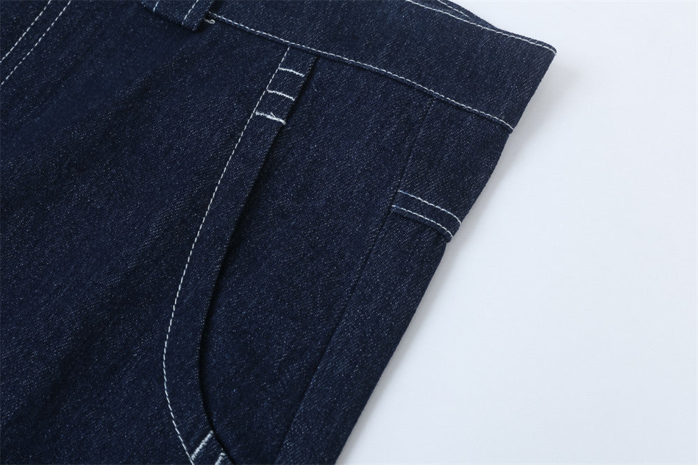 Letter Printing Straight Denim Shorts Men