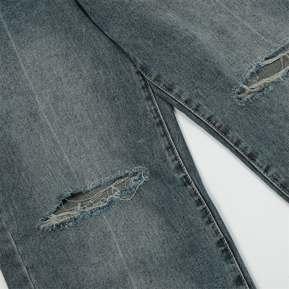 Ripped Knee Jeans Men Straight-leg Trousers