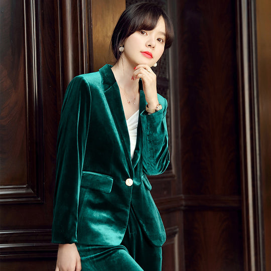 Fashion British Style Suit Jacket Trousers Two-piece Women