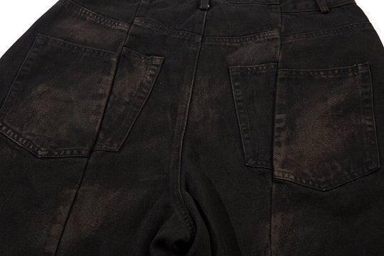 Waste Soil Spray Painting Old Dirty Denim Shorts Men