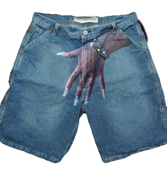 Y2g Hip Hop Trend Pattern Printed Denim Shorts Men
