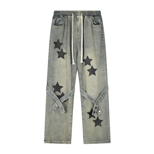 Embroidered Straight-leg Denim Trousers For Men