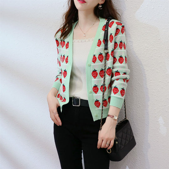 Strawberry Short Sweater Cardigan Jacket Women Korean Style Loose