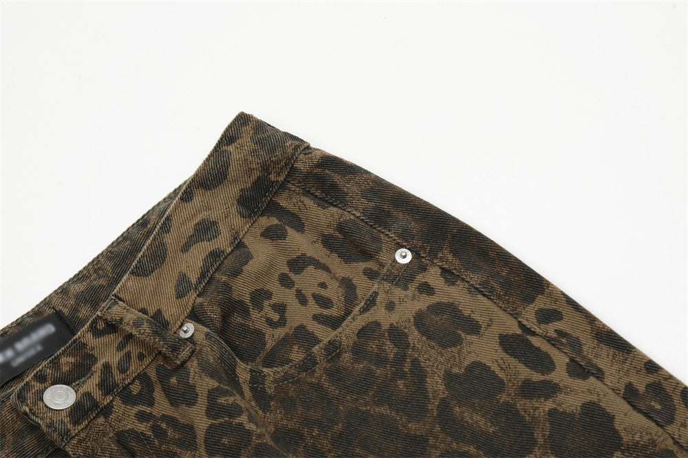 Leopard Print Loose Straight Trousers Men