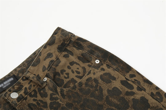 Leopard Print Loose Straight Trousers Men