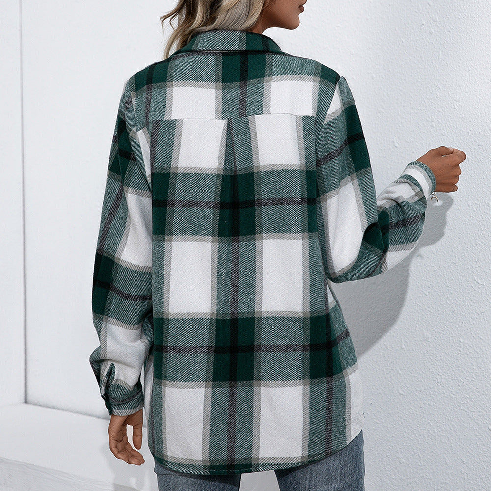 Cashmere Plaid Top Loose Casual Shirt Jacket Women
