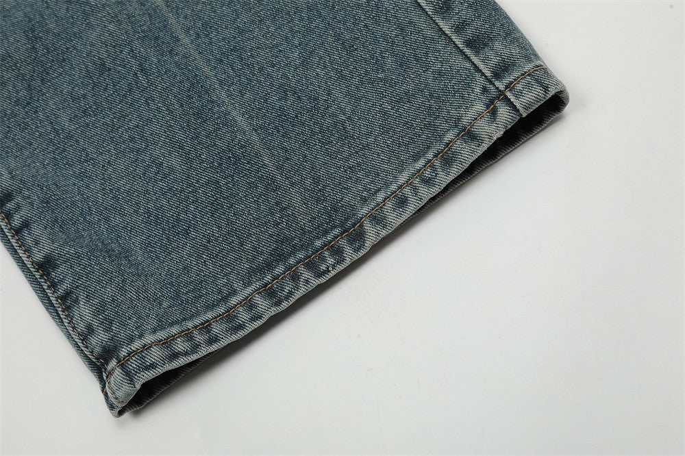 Ripped Knee Jeans Men Straight-leg Trousers