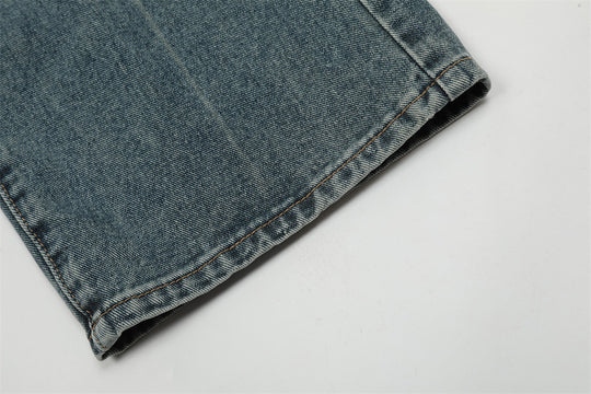Ripped Knee Jeans Men Straight-leg Trousers
