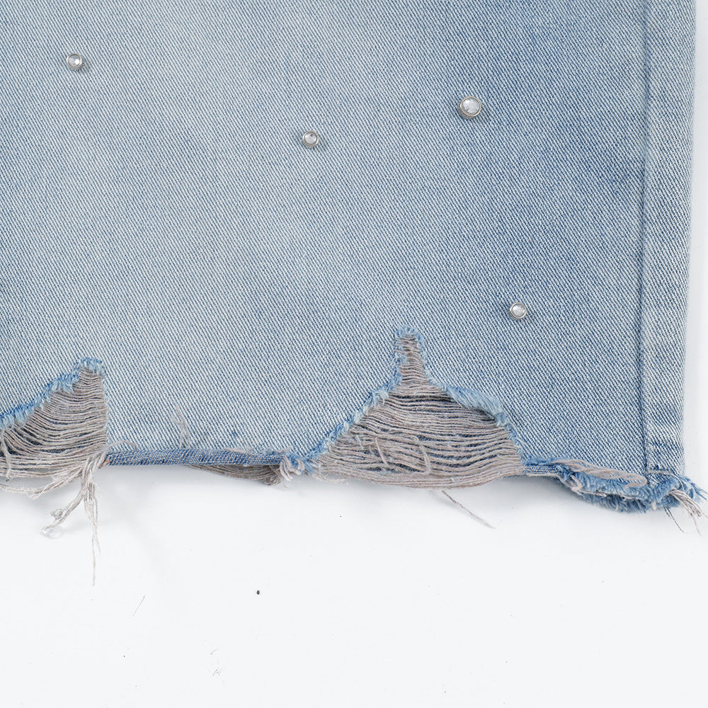 Fashion Holes Raw Edge Denim Shorts Men