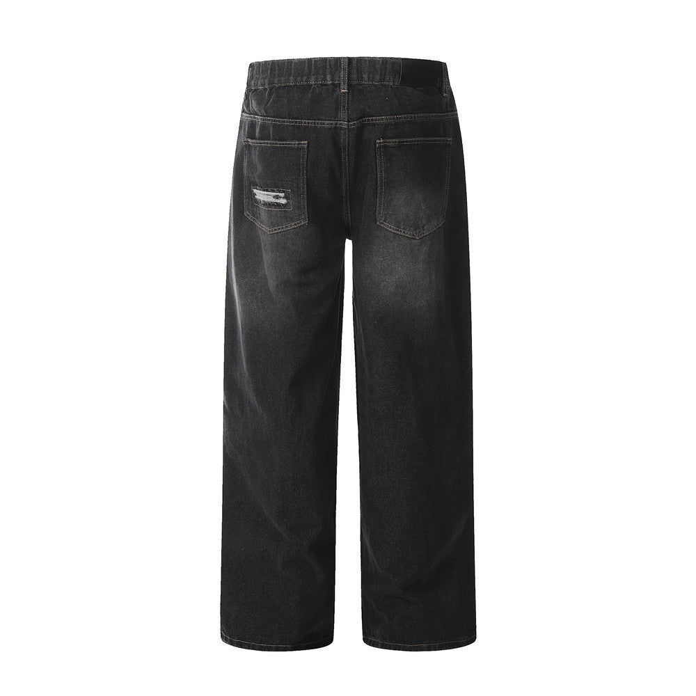 Fashion Punk Patch Denim Trousers Men