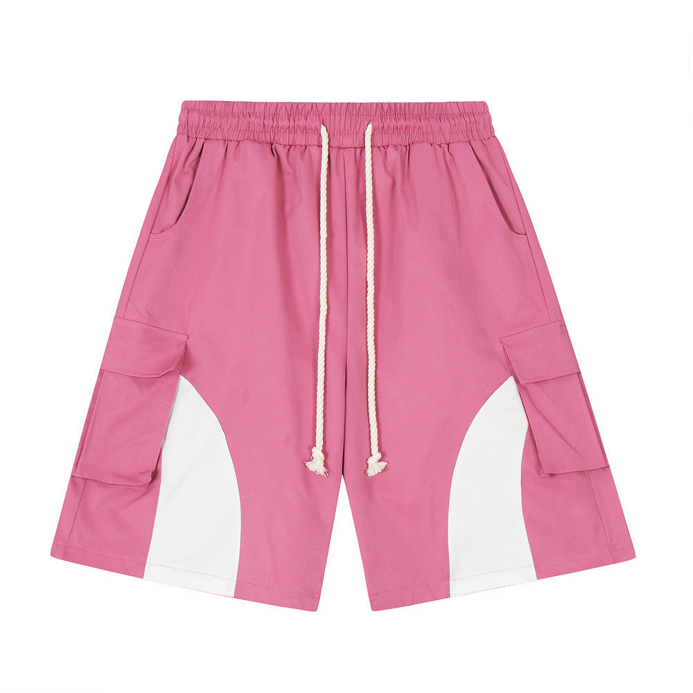 Stitching Contrast Color Overalls Shorts Men