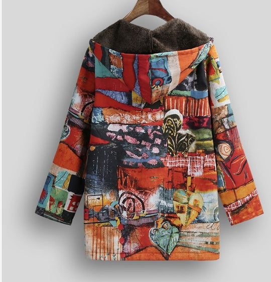 Versear Ethnic Women Jacket Colorful Graffiti Print Faux