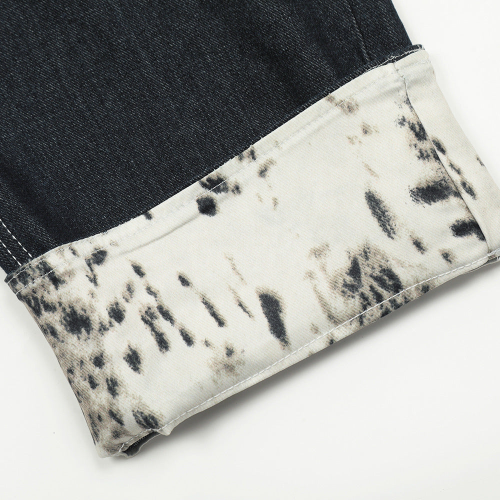 Fashion Stitching Denim Straight-leg Trousers Men