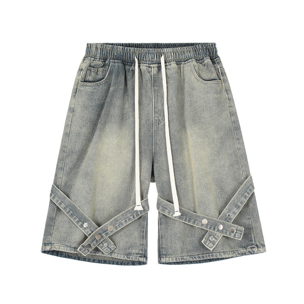 Fashion Tie Personality Denim Shorts Men