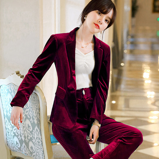 Fashion British Style Suit Jacket Trousers Two-piece Women