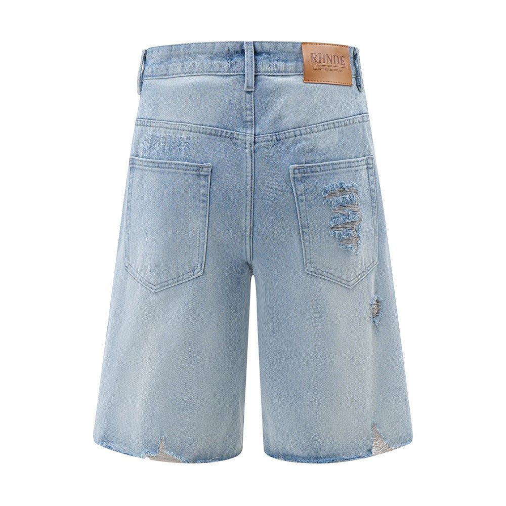Fashion Holes Raw Edge Denim Shorts Men