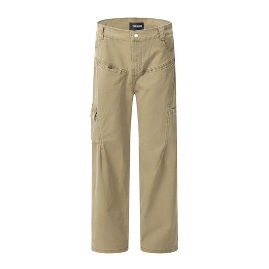 Multi-pocket Denim Straight-leg Trousers Men