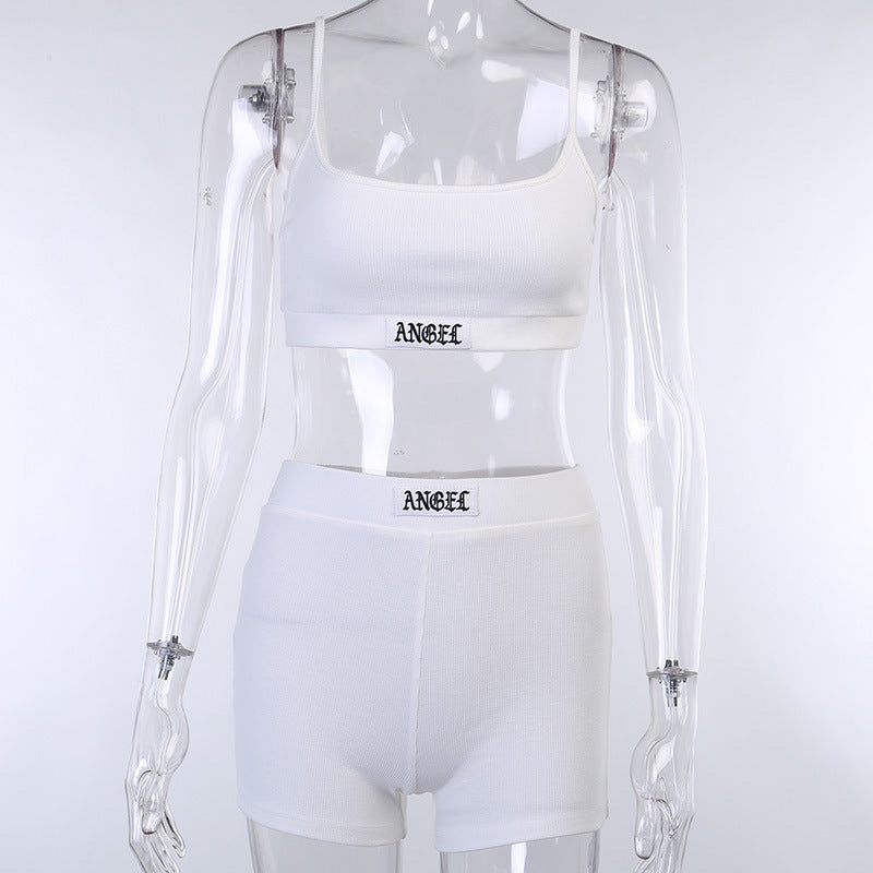 English Label Ribbed String Suspender Shorts Suit Women