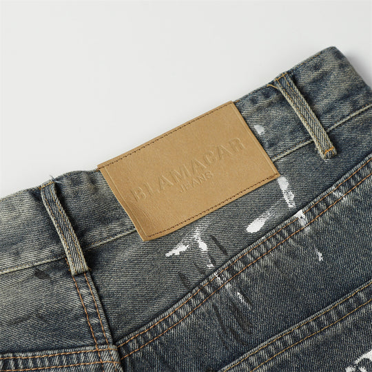 Fashion Graffiti Denim Straight-leg Trousers Men