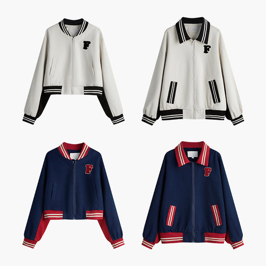 Woolen Coat Women Loose Short American Zipper Baseball Jacket