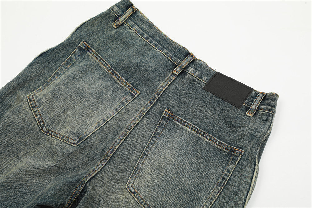 Washed Denim Straight-leg Trousers Men
