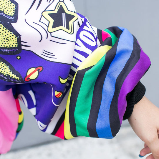 Cartoon Sequins Printed Baseball Uniform Long-Sleeved Jacket Women