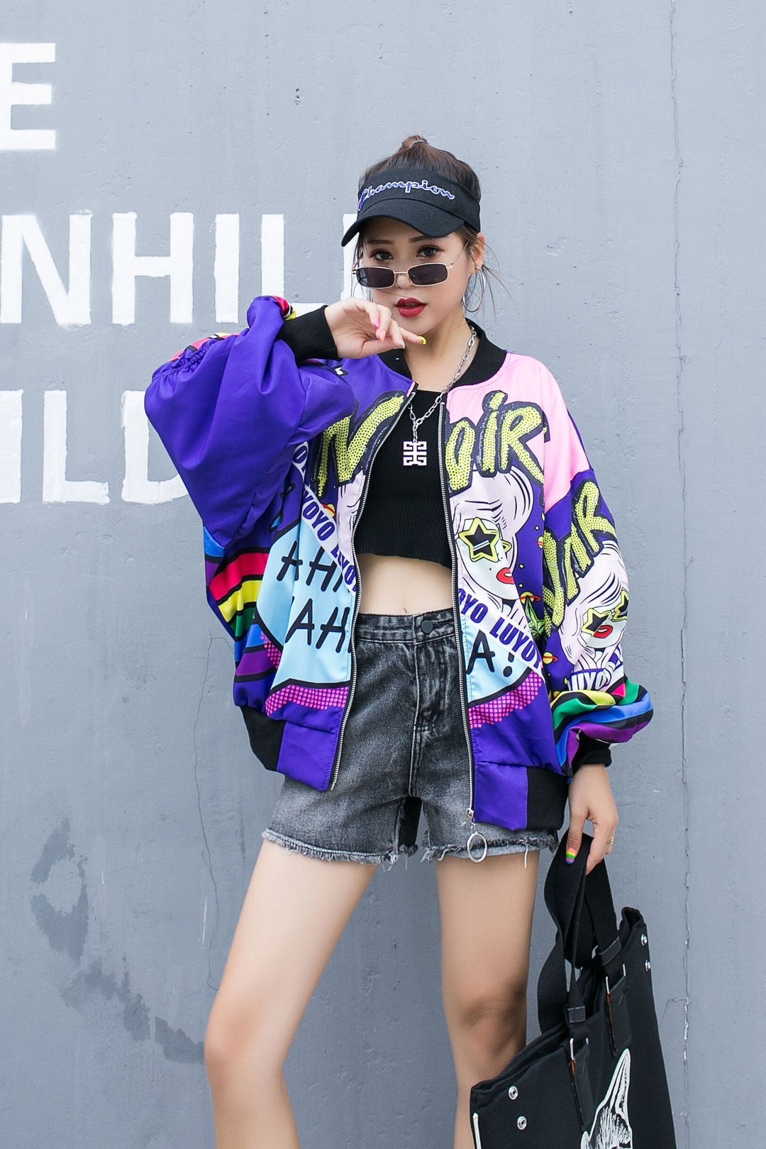 Cartoon Sequins Printed Baseball Uniform Long-Sleeved Jacket Women