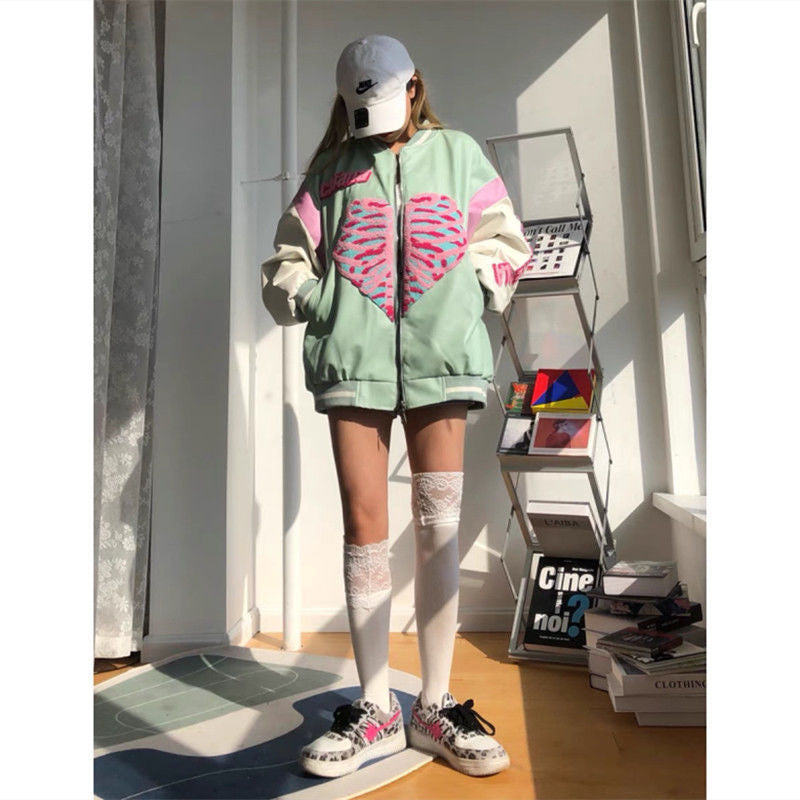 Embroidered Baseball Uniform Women Loose Korean Style Japanese Jacket