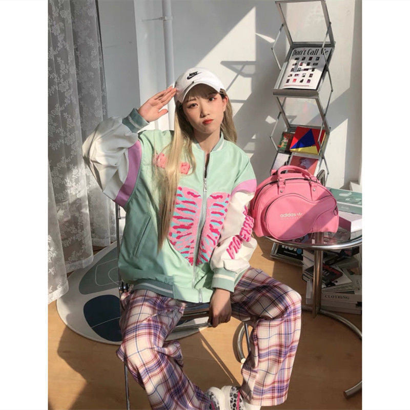 Embroidered Baseball Uniform Women Loose Korean Style Japanese Jacket