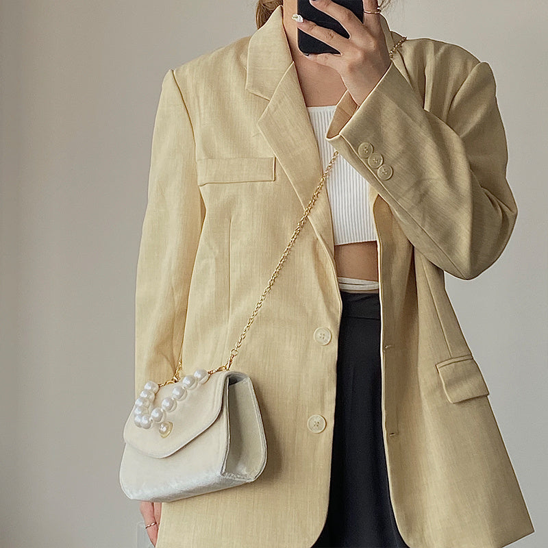 French Retro Pearl Portable Small Square Bag Female Autumn And Winter New Suede Chain Dinner Bag Messenger Shoulder Bag