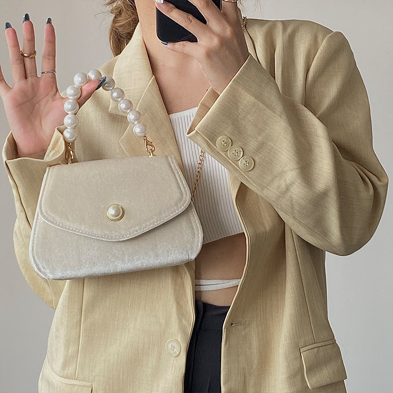 French Retro Pearl Portable Small Square Bag Female Autumn And Winter New Suede Chain Dinner Bag Messenger Shoulder Bag
