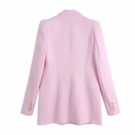Temperament Texture Solid Color Pink Suit Jacket Women
