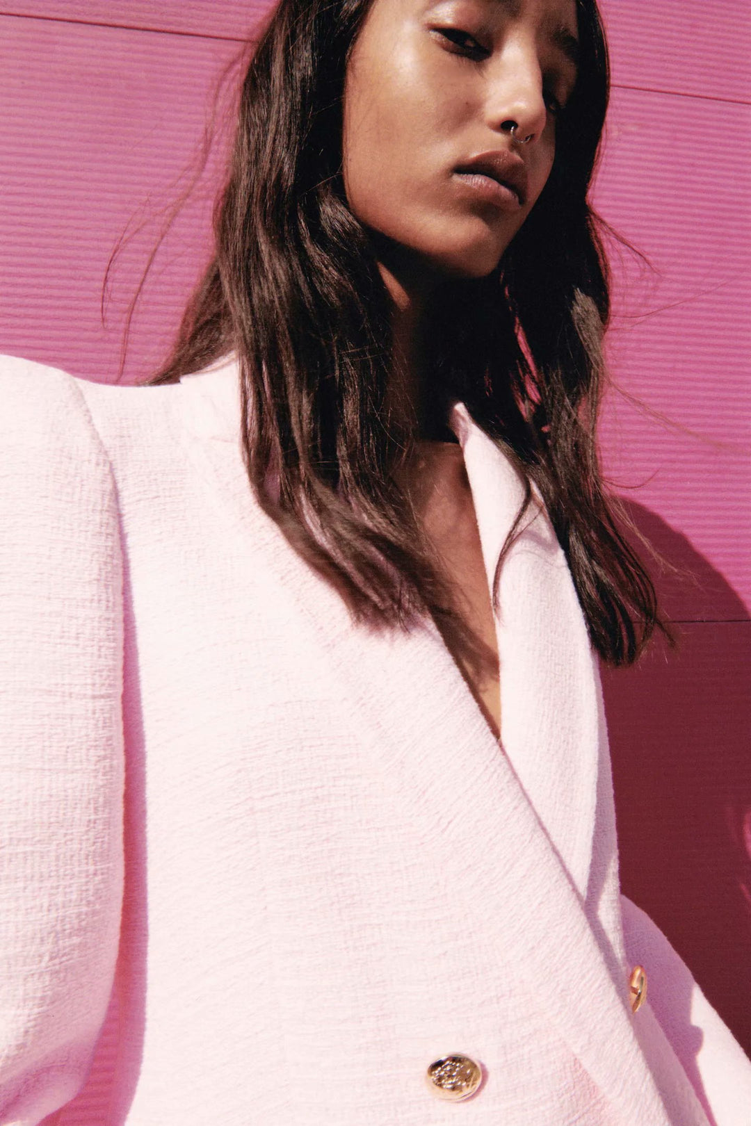 Temperament Texture Solid Color Pink Suit Jacket Women