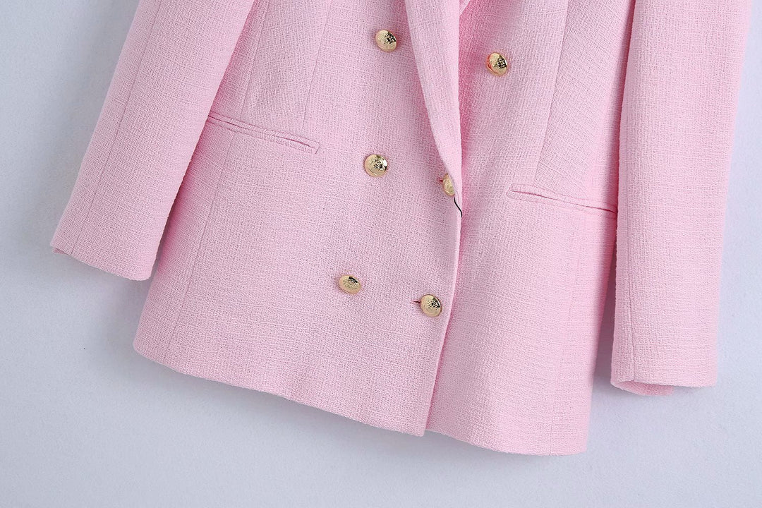 Temperament Texture Solid Color Pink Suit Jacket Women