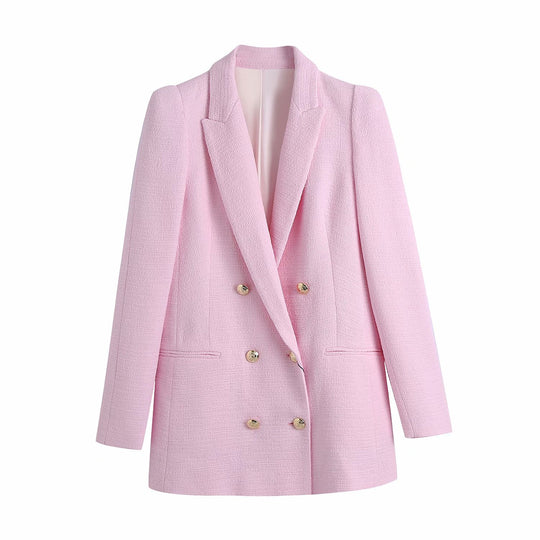 Temperament Texture Solid Color Pink Suit Jacket Women