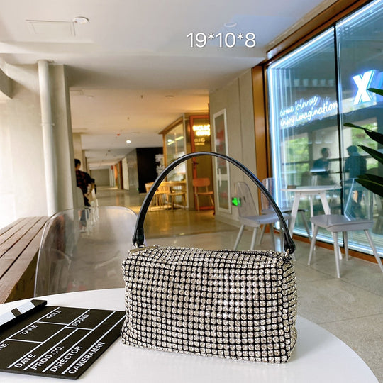Net Red Leather Diamond Rhinestone Chain Messenger Bag Single Shoulder Small Square Bag Tide
