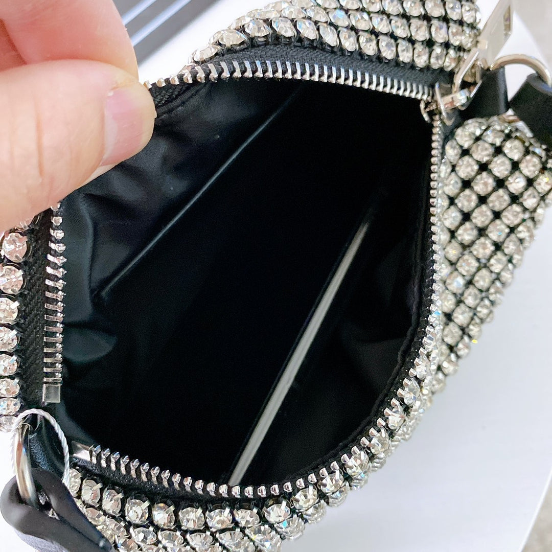 Net Red Leather Diamond Rhinestone Chain Messenger Bag Single Shoulder Small Square Bag Tide