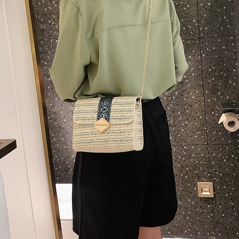 Chain Bag Female Bag New Korean Woven Bag Shoulder Bag Diagonal Diamond Lock Bag All-Match Casual Bag