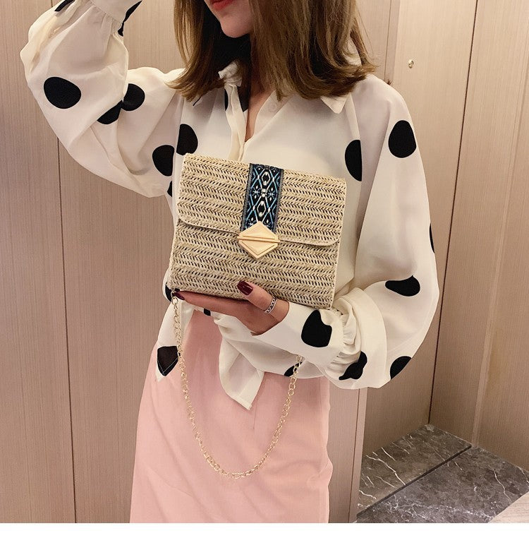 Chain Bag Female Bag New Korean Woven Bag Shoulder Bag Diagonal Diamond Lock Bag All-Match Casual Bag