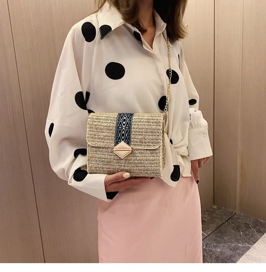 Chain Bag Female Bag New Korean Woven Bag Shoulder Bag Diagonal Diamond Lock Bag All-Match Casual Bag