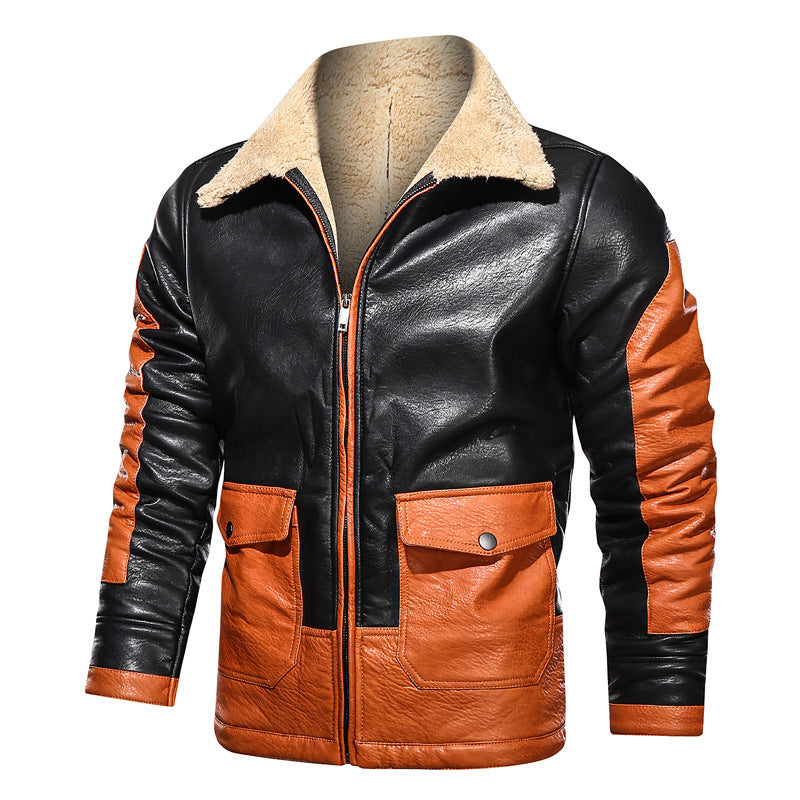 Winter lapel loose men's leather jacket
