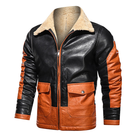 Winter lapel loose men's leather jacket