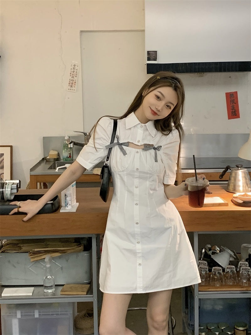 Bow Hollow Out Shirt Dress For Women Summer